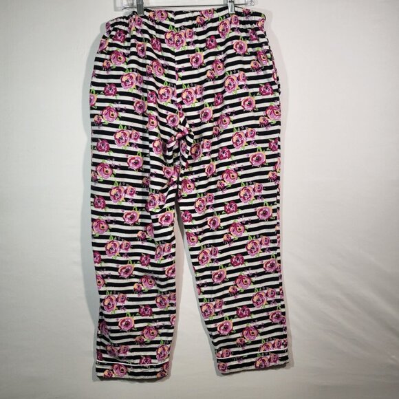 Pajama Mania Woman's Pull On Lounge Pant/PJ's Size XL Black/White Stripe Floral - Picture 6 of 8